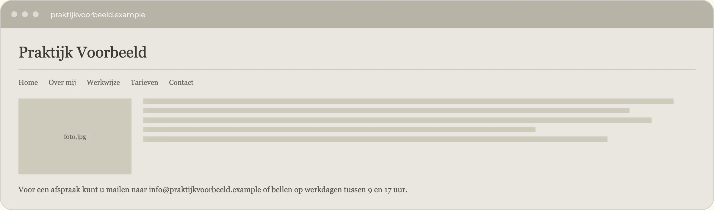 Example of a therapy practice website as it usually arrives, with a contact form and a phone number instead of booking